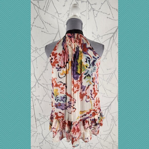 Zara Woman Abstract Floral Halter Pleated Flowy Tank - Picture 4 of 5